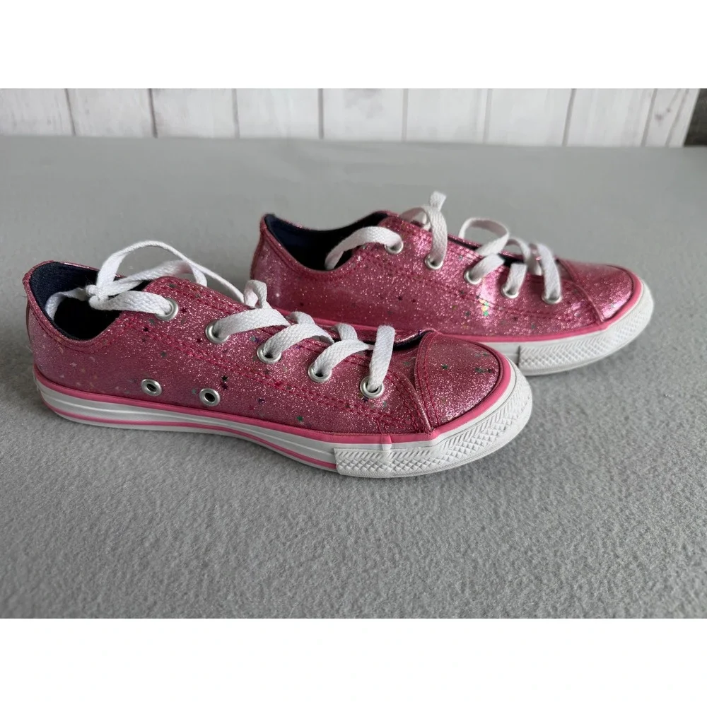 Converse Chuck Taylor All Star Pink Glitter Star Sneakers Kids Size 2 665108C